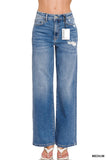 High Waist Straight Leg Medium Wash Denim Pants