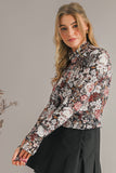 Sassy Floral Mock Neck Mesh Long Sleeve Blouse | S-XL