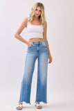P1553W-MD HIGH RISE STRETCH  WIDE LEG W/ DESTROYED HEM JEANS
