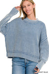 WASHED SIDE SLIT OVERSIZED CROPPED SWEATER