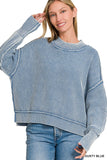 WASHED SIDE SLIT OVERSIZED CROPPED SWEATER