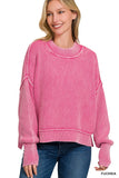 WASHED SIDE SLIT OVERSIZED CROPPED SWEATER