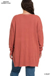 PLUS HI-LOW HEM V-NECK CENTER SEAM SWEATER