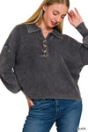 Washed Collared Henley Shirts Sweater