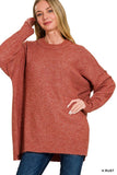 MELANGE HI-LOW HEM ROUND NECK SWEATER