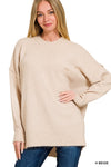 MELANGE HI-LOW HEM ROUND NECK SWEATER