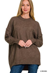 MELANGE HI-LOW HEM ROUND NECK SWEATER