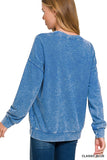 F/TERRY WASHED ROUND-NECK PULLOVER SWEATSHIRT