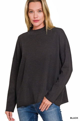 Viscose Mock Neck Drop Shoulder Sweater