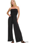SMOCKED TUBE TOP JUMPSUIT