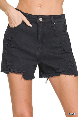 Distressed Raw Hem Shorts