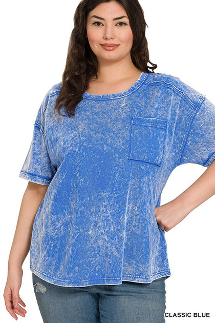 PLUS ACID WASHED ROUND NECK T-SHIRTS