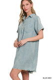 TENCEL MINERAL WASHED COLLARED SHIRTS DRESS