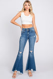 High Rise Stretch Super Flare W/ Frayed Hem Jeans