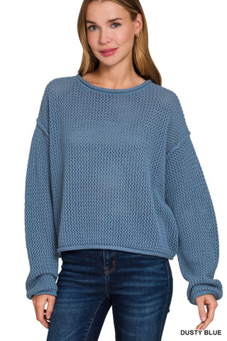 Textured Knit Drop Shoulder Sweater
