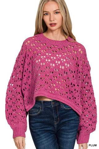 Cropped Crochet Knit Sweater