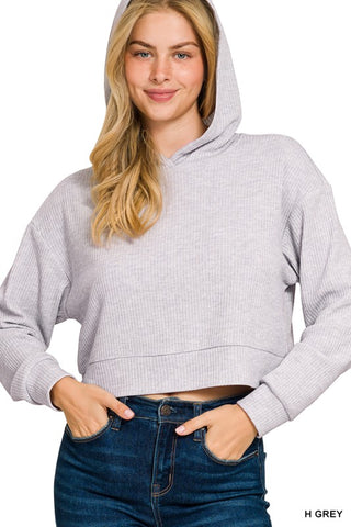 Ribbed Crop Hoodie Pullover