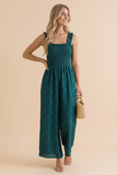 Frill Strap Smocked Floral Wide Leg Jumpsuit