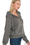 PIGMENT DYE HALF ZIP POCKET HOODIE