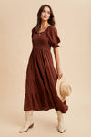 SMOCKED TIERED MAXI DRESS