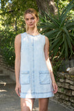 Sleeveless Pocket Detail Washed Denim Mini Dress
