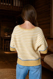 Stripe Raw Edge Detail Contrast Trim Sweater