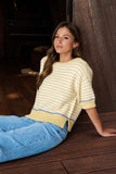 Stripe Raw Edge Detail Contrast Trim Sweater