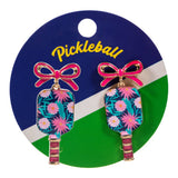 Bow Floral Pickleball Paddle Dangle Earrings