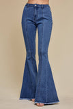 SIP6225A DENIM/RED SUEDE STARS FLARE DENIM JEANS - WESTERN