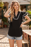 Ruffle Sleeve Scallop Trim Top