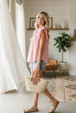 Striped Woven Ruffle Sleeve Babydoll Top