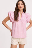 UT1100 Stripe Ruffle Shoulder Blouse