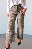Leopard Frayed Edge Wide Leg High Waist Jeans | 4-16