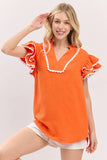 Ruffle Sleeve Scallop Trim Top