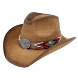 Turquoise Concho Beaded Band Vintage Western Straw CowboyHat