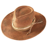 Distressed Fabric Band Rustic Cowgirl Fedora Hat