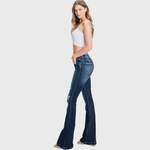 Petite Distressed Mid Rise Stretch Flare