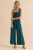 Frill Strap Smocked Floral Wide Leg Jumpsuit