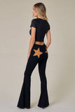 SIP6225A BLK WESTERN INSPIRED, BACK SUEDE STAR FLARE JEANS