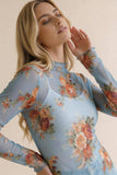 High Neck Semisheer Top W/frilled Merrow Hem