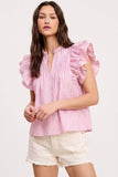 UT1100 Stripe Ruffle Shoulder Blouse