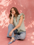UT1100 Stripe Ruffle Shoulder Blouse