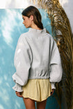 IT2995 Ruffled cuff Detail Mock-neck Crop Terry Sweatshirt