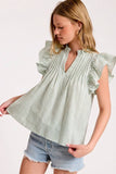 UT1100 Stripe Ruffle Shoulder Blouse