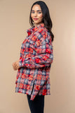 T10561 Long Sleeve Plaid Knit Shacket