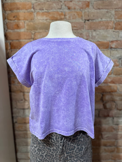 Halo Washed Cotton Cuffed Short Sleeve Top