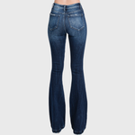 Petite Distressed Mid Rise Stretch Flare