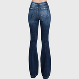 Petite Distressed Mid Rise Stretch Flare