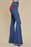 SIP6225A DENIM/RED SUEDE STARS FLARE DENIM JEANS - WESTERN