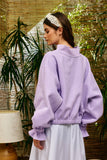 IT2995 Ruffled cuff Detail Mock-neck Crop Terry Sweatshirt